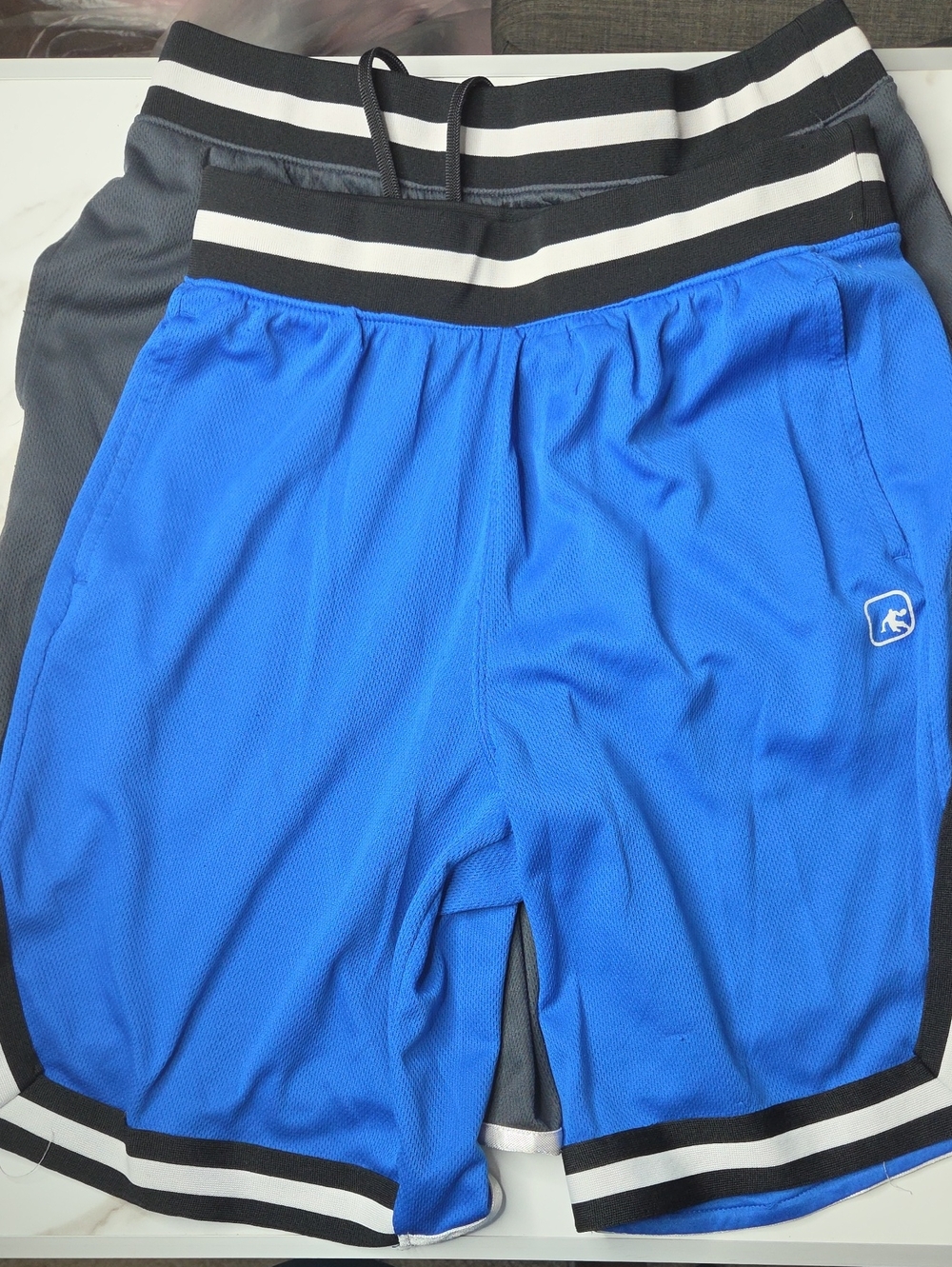 And1 Royal Blue Athletic Mesh Shorts with Black & White Striped Waistband (2pck)